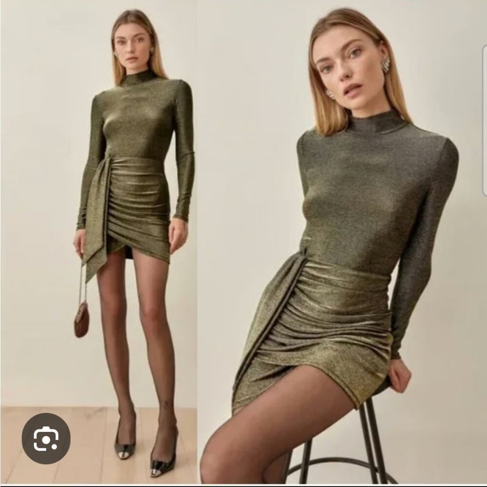NWOT Reformation gold metallic Mini dress L
